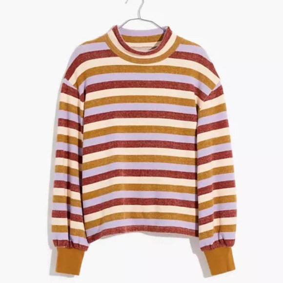 MADEWELL Mockneck Bubble-Sleeve Sweatshirt in Stripe {Z53} - Picture 2 of 7